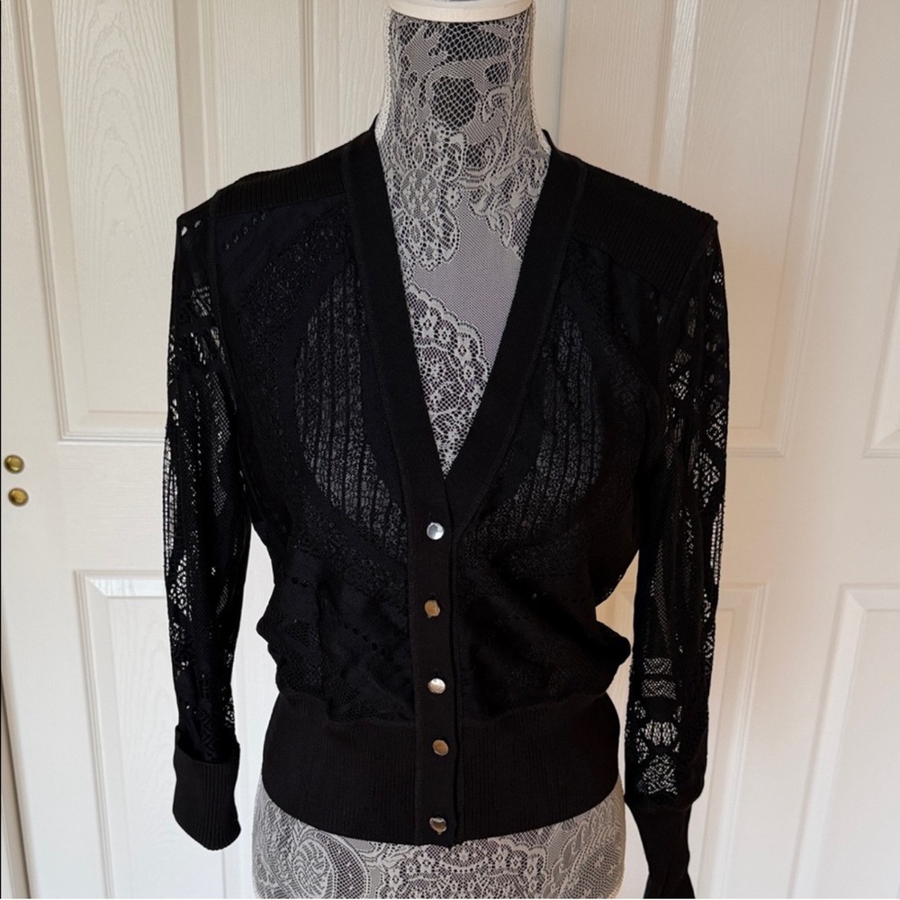 Black Lace Button-Up Women's Sweater Cardigan